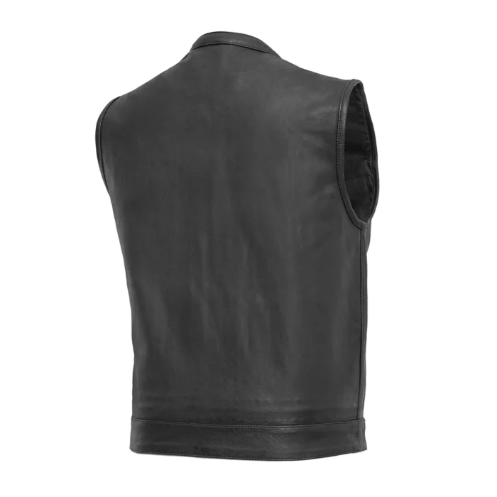 Mens Black Leather SOA Anarchy Outlaw Biker Vest - Image 3