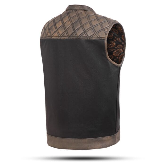 Men's Brown Leather Diamond Stitch Motorcycle Vest - Image 2