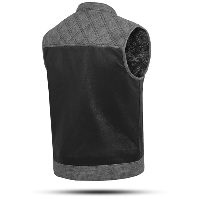 Diamond Stitch Black Suede Leather Motorcycle Vest - Image 3