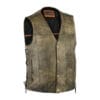 Men's Single Back Panel Vintage Brown Leather Motorcycle Vest