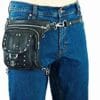 Black Leather Drop Leg Thigh Bag Concealed Gun Pocket - Small