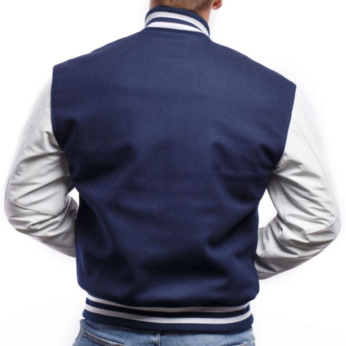 Royal Blue & White Leather Sleeves Varsity Jacket - Image 4