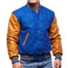 Blue & Gold Leather Sleeves Varsity Jacket