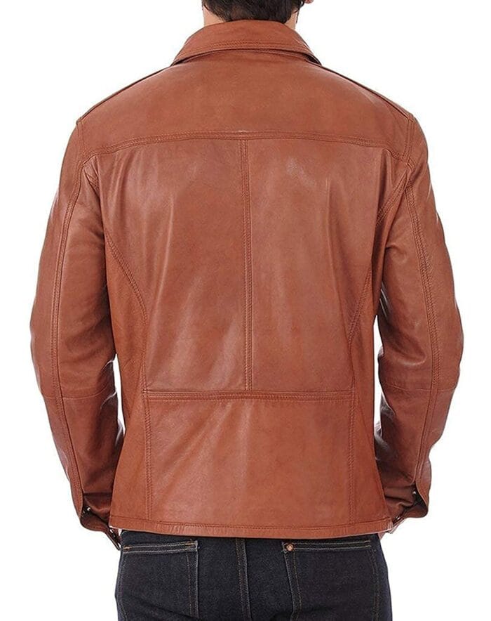 Men's Genuine Leather Solid Biker Style Casual Jacket - Image 3