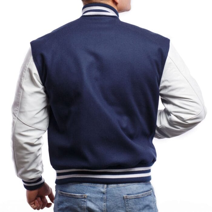 Royal Blue & White Leather Sleeves Varsity Jacket - Image 5