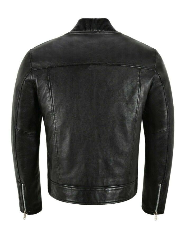 Men Bomber Leather Jacket Black Casual Tops Real Leather Jacket - Image 6