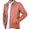 Men's Spread Collar Slim Fit Brown Genuine Leather Fashion Jacket