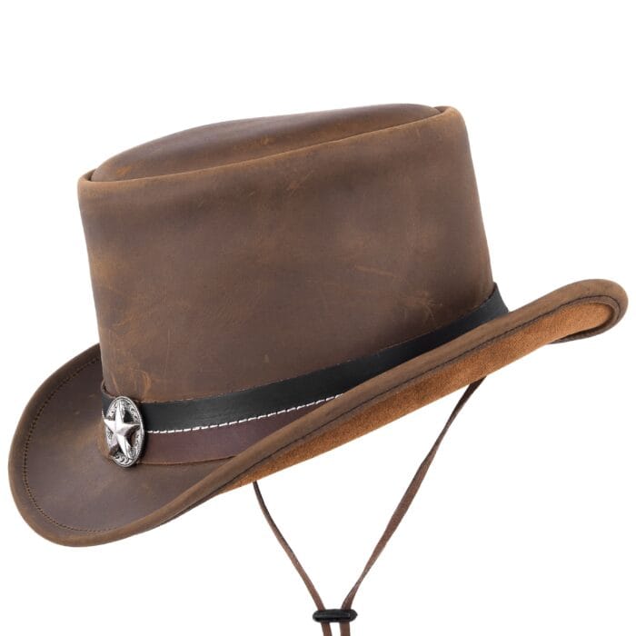 Vintage Style Genuine Leather Top Hat with Decorative Star Hatband - Image 2