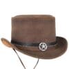 Vintage Style Genuine Leather Top Hat with Decorative Star Hatband