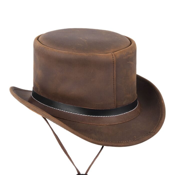 Vintage Style Genuine Leather Top Hat with Decorative Star Hatband - Image 3