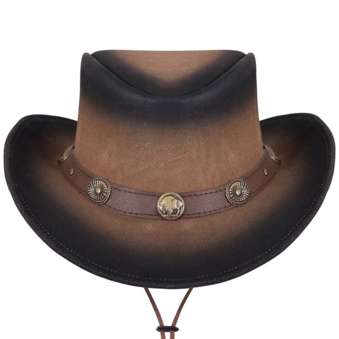 Two Tone Leather Western Style Cowboy Hat With Buffalo Nickel Band - Image 2