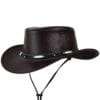 Black Genuine Leather Western Cowboy Bush Hat with Beaded Hat Band