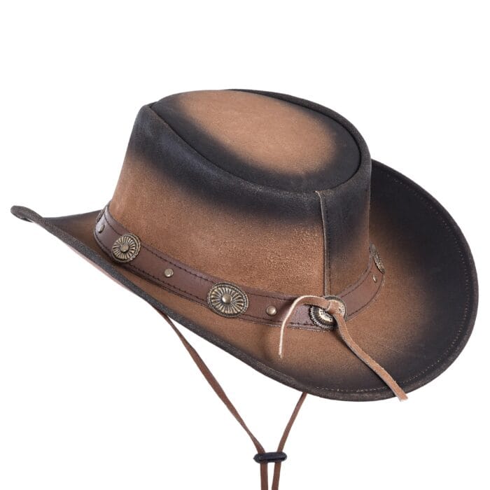Two Tone Leather Western Style Cowboy Hat With Buffalo Nickel Band - Image 3