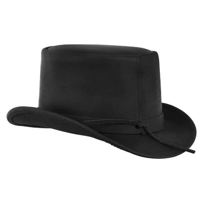 El Dorado Cowhide Leather Black Steampunk Top Hat With Buffalo Nickel Band - Image 2