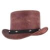 Men's Brown Leather Top Hat With Studded Hat Band