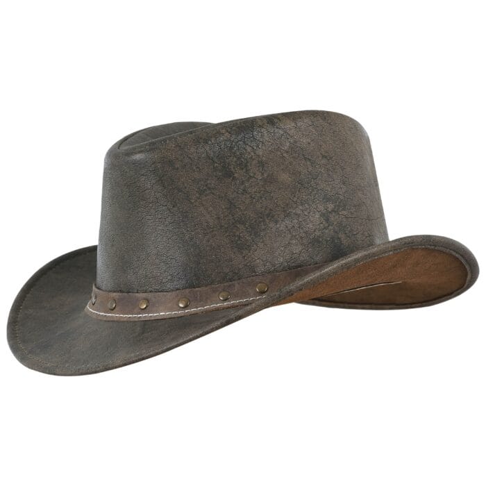 Brown Distressed Leather Western Style Cowboy Outback Hat - Image 2