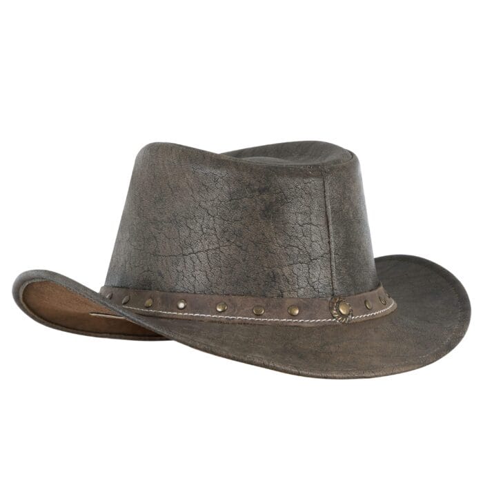 Brown Distressed Leather Western Style Cowboy Outback Hat - Image 3