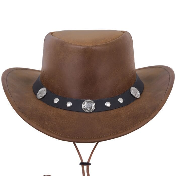 Brown Leather Western Cowboy Hat with Buffalo Nickel Hat Band - Image 2