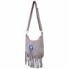 Ladies Grey Suede Leather Western Style Handbag With Fringes and Studs