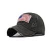 USA Flag Embroidered Distressed Denim Baseball Style Cap - Gray