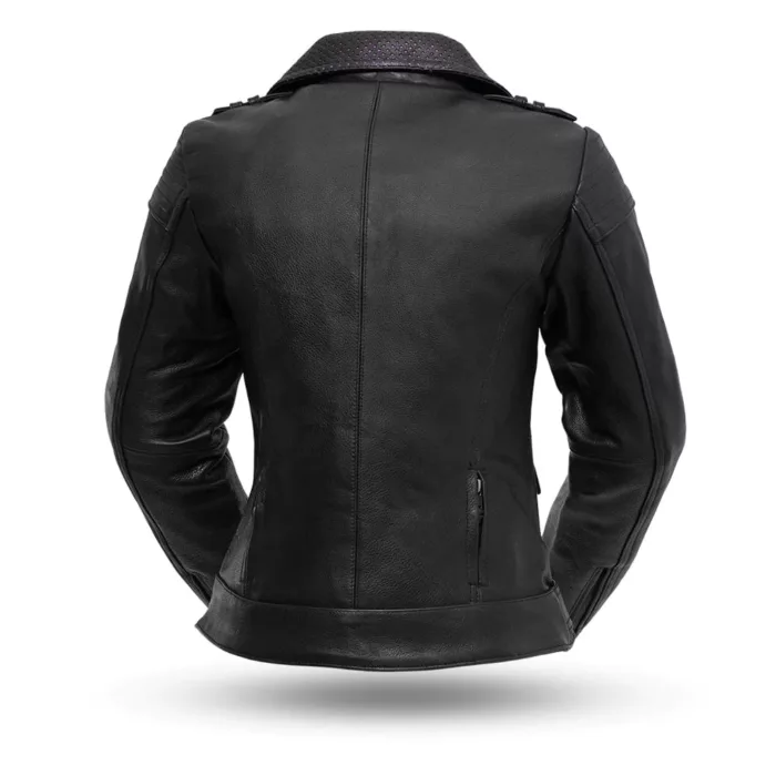Womens Black Leather Classic Biker Jacket - Image 2