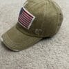 USA Flag Embroidered Distressed Denim Baseball Style Cap - Khaki