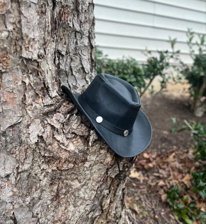 Western Black Leather Cyclone Cowboy Hat - Image 2