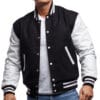 Classic Black & White Leather Sleeves Varsity Jacket