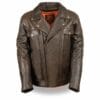 Men's Retro Brown Leather Utility Pocket M/C Jacket