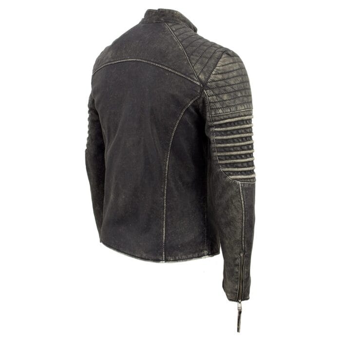 Men's Distressed Brown Leather Café Racer Jacket - Image 5