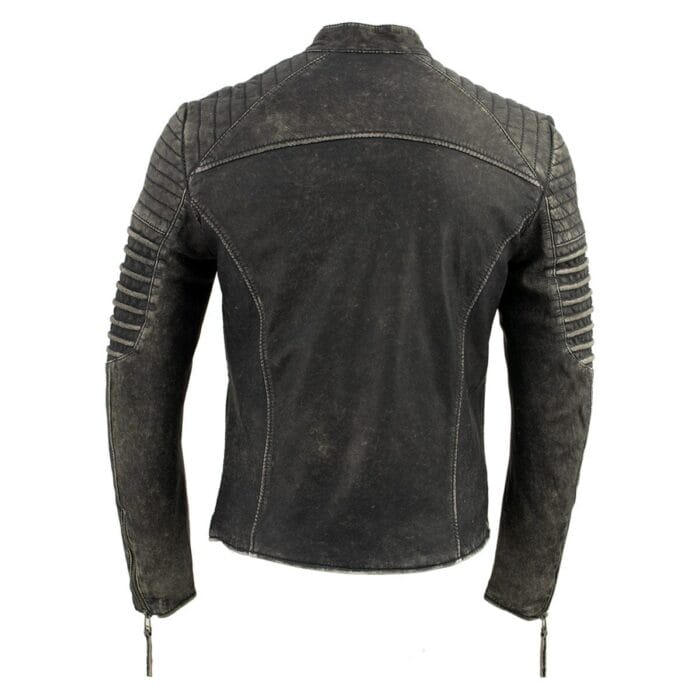 Men's Distressed Brown Leather Café Racer Jacket - Image 4