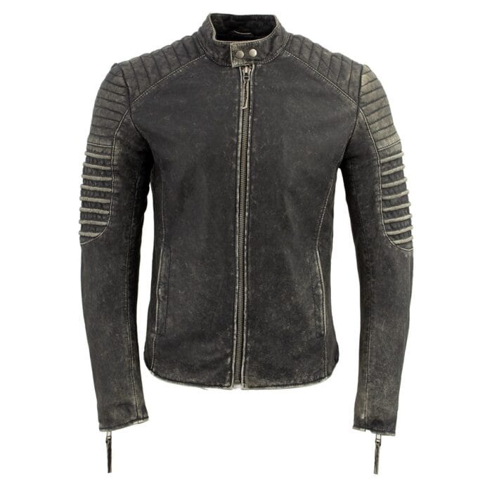 Men's Distressed Brown Leather Café Racer Jacket - Image 2