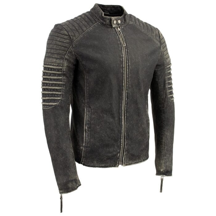 Men's Distressed Brown Leather Café Racer Jacket - Image 6
