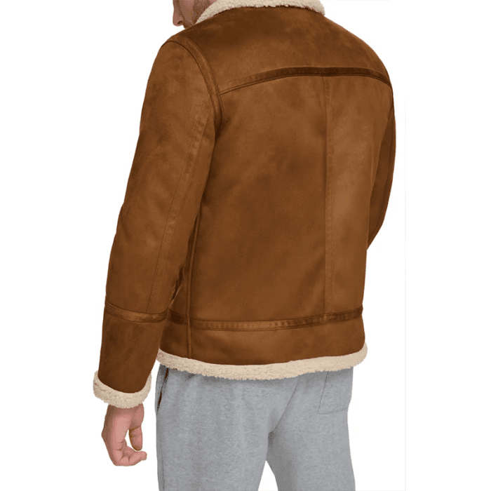 Mens Brown Leather Suede Shearling Jacket - Image 4