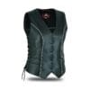 Women's Rhinestone Detailing Black Leather Motorcycle Bling Vest