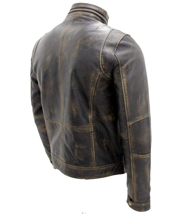 Men's Cafe Racer Distressed Brown Motorcycle Genuine Leather Jacket - Image 3