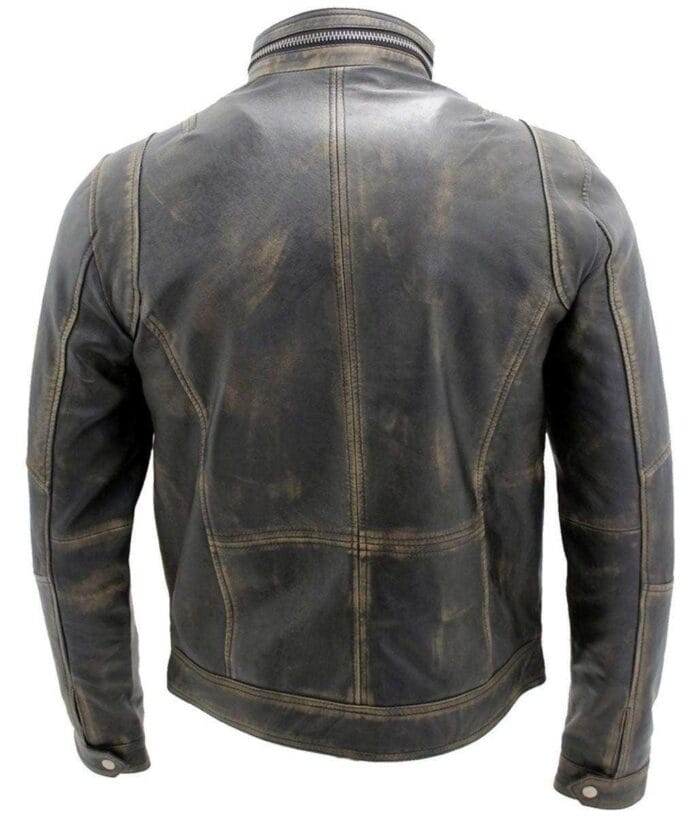 Men's Cafe Racer Distressed Brown Motorcycle Genuine Leather Jacket - Image 2