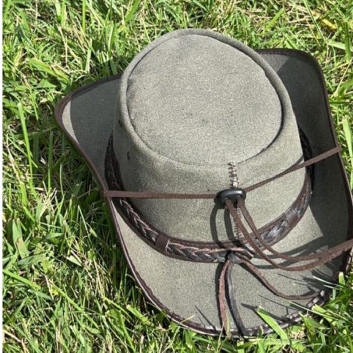 Olive Western Denim Cowboy Hat With Braided Leather Hat Band - Image 2