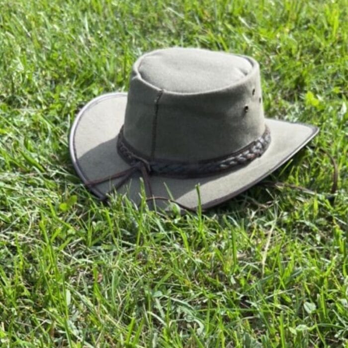 Olive Western Denim Cowboy Hat With Braided Leather Hat Band - Image 4