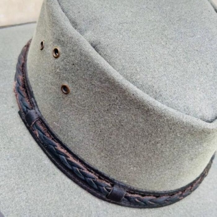 Olive Western Denim Cowboy Hat With Braided Leather Hat Band - Image 3
