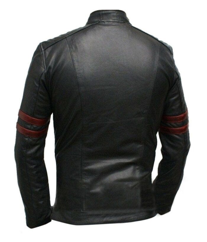 Fight Club Hybrid Mayhem Men's Slim Fit Red Stripes Black Biker Leather Jacket - Image 2