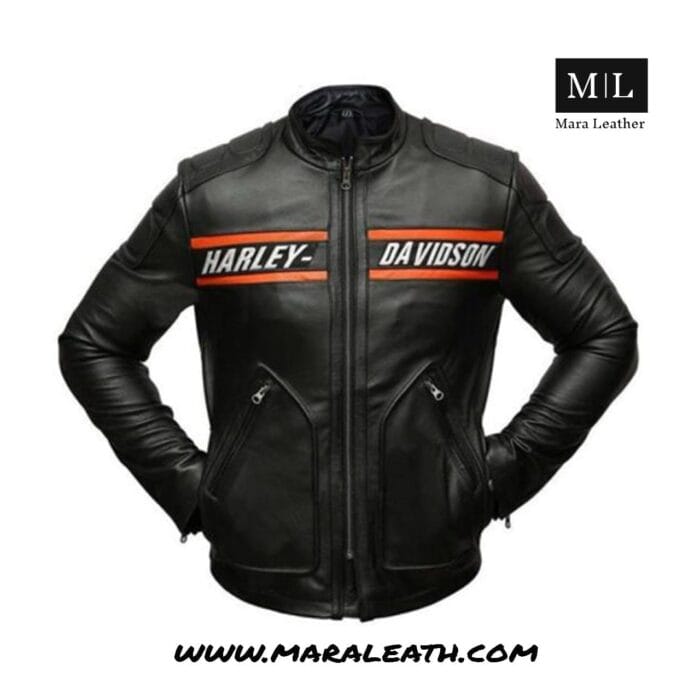 Men's Harley-Davidson Motorcycle Biker Leather Jacket Stand Collar Long Sleeve Zipper Slim Fit - Image 3