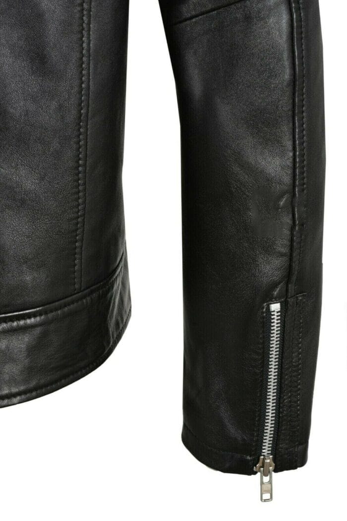 Men Bomber Leather Jacket Black Casual Tops Real Leather Jacket - Image 4