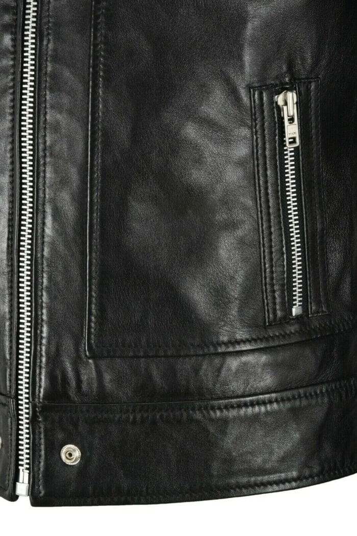 Men Bomber Leather Jacket Black Casual Tops Real Leather Jacket - Image 5