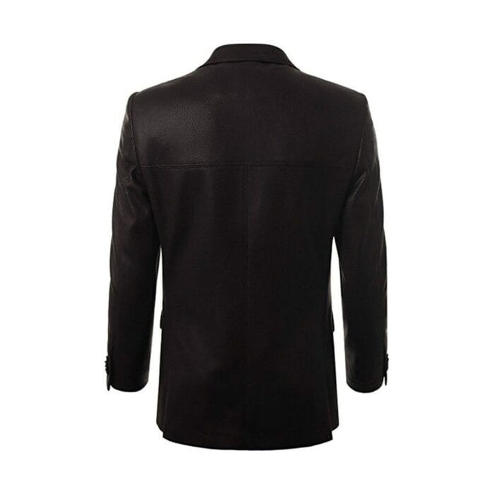Men's Classic Genuine Leather Blazer Coat Jacket - BLACK - Image 2