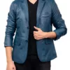Men's Classic 2-Button Lambskin Leather Blazer - Blue