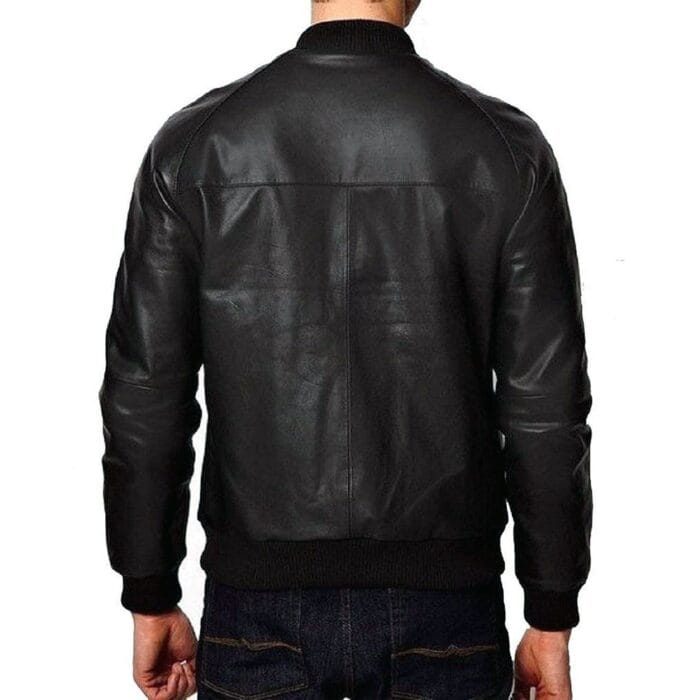 Men's Genuine Leather Plain One Panel Bomber Jacket - Image 3