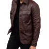 Men's 5 Button Blazer Coat Jacket Sheepskin Leather - Dark Brown