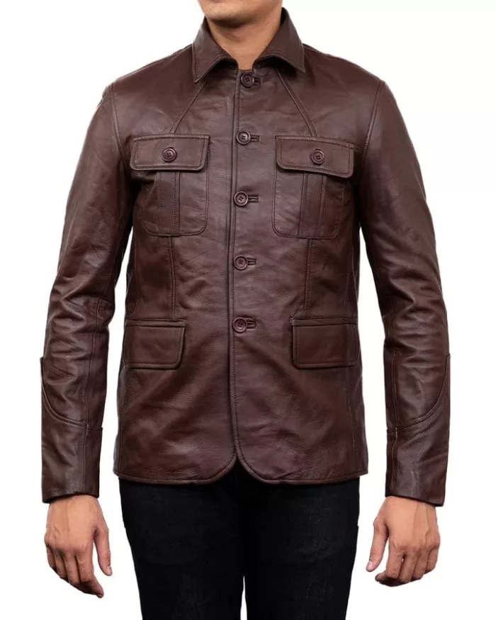 Men's 5 Button Blazer Coat Jacket Sheepskin Leather - Dark Brown - Image 2