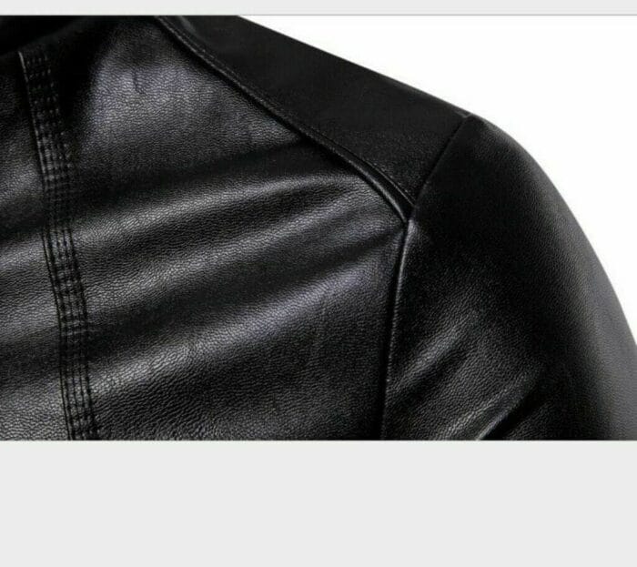 Men's Motorcycle Biker Leather Jacket Stand Collar Long sleeve Zipper Slim Fit - Image 3